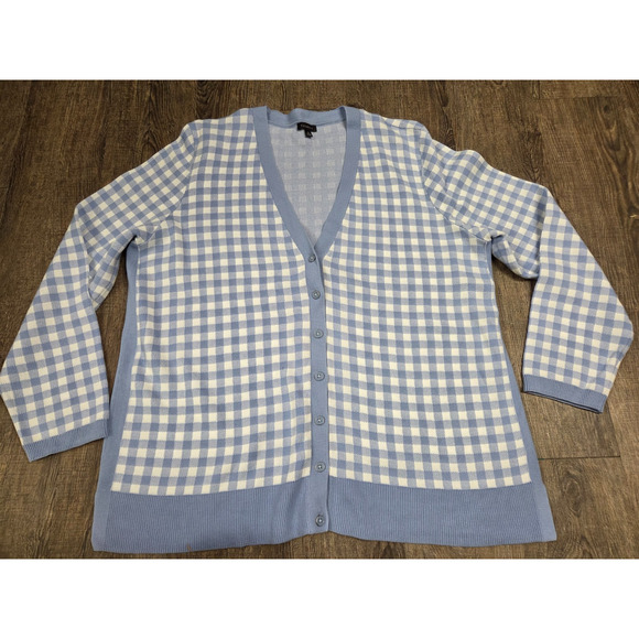 Talbots Blue Checkered Button Up Women’s Sweater Cardigan V Neck XL - Picture 1 of 4